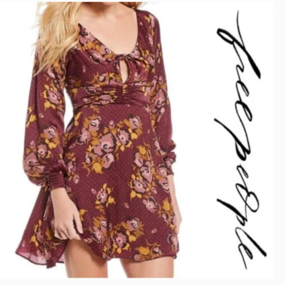 NWT Free People Morning Light Polka Dot Floral Mini Dress (1227)